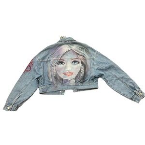 Bershka Jeans Jacket Women Barbie Design XS (0387)